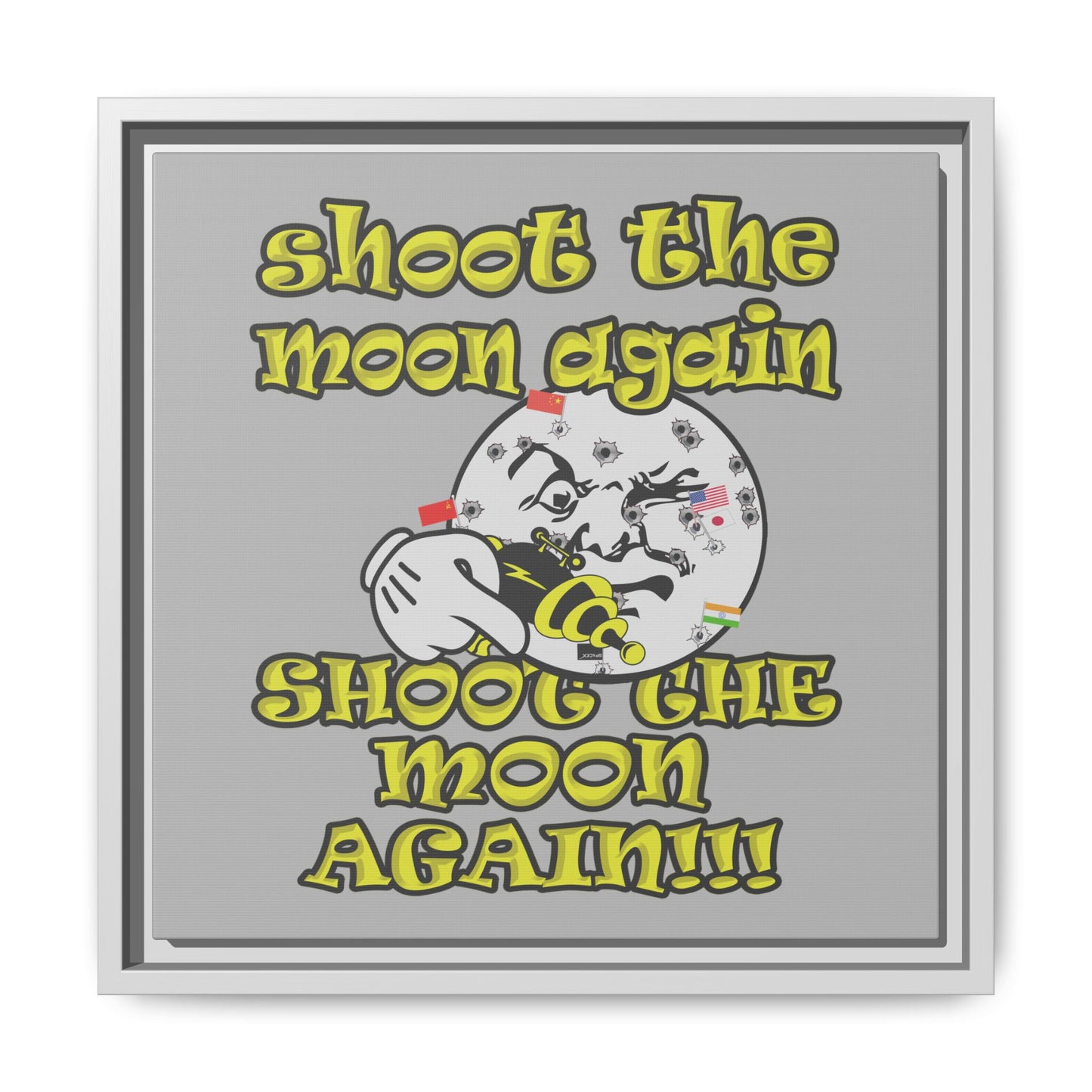 shoot the moon again - framed canvas art (light grey)
