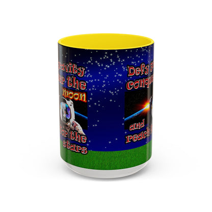 defy conquer reach - Accent Mug ('snoops' background)