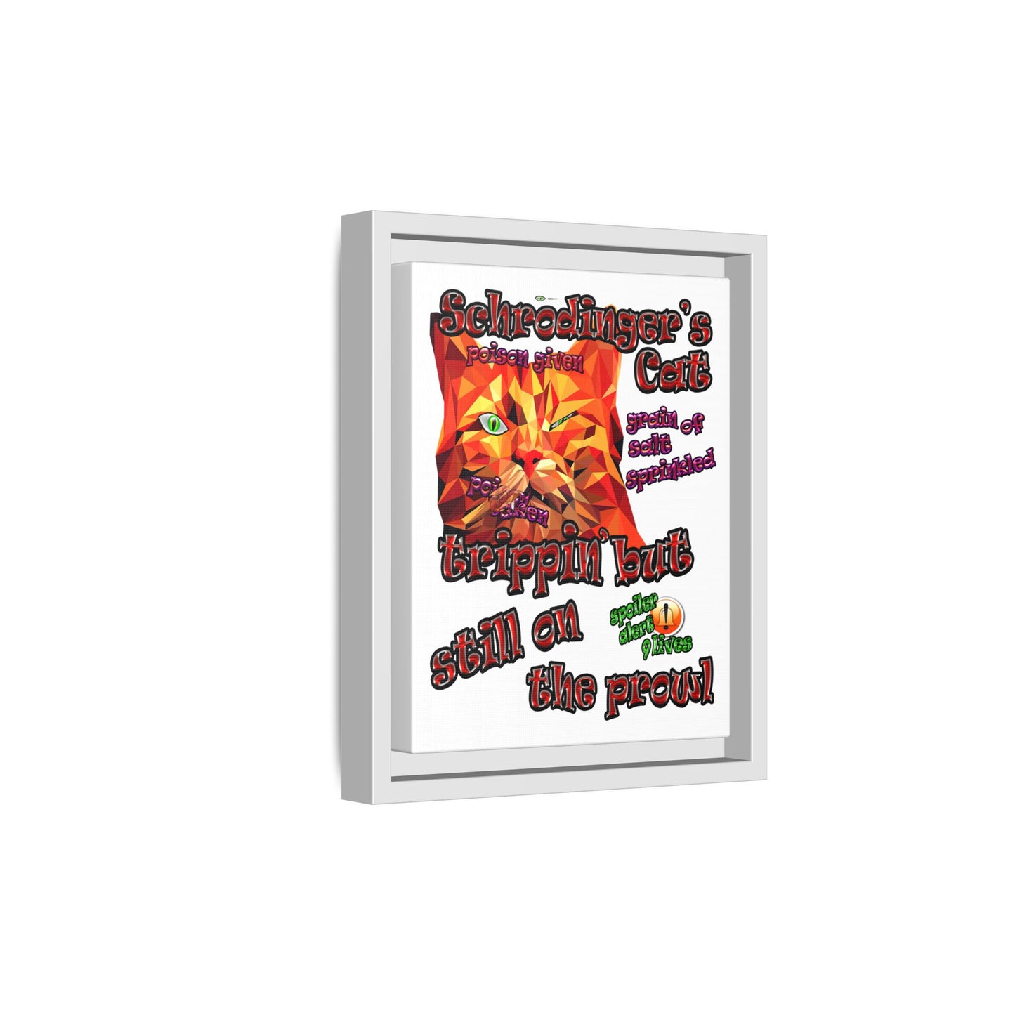 schrodinger's cat - framed canvas art (white)