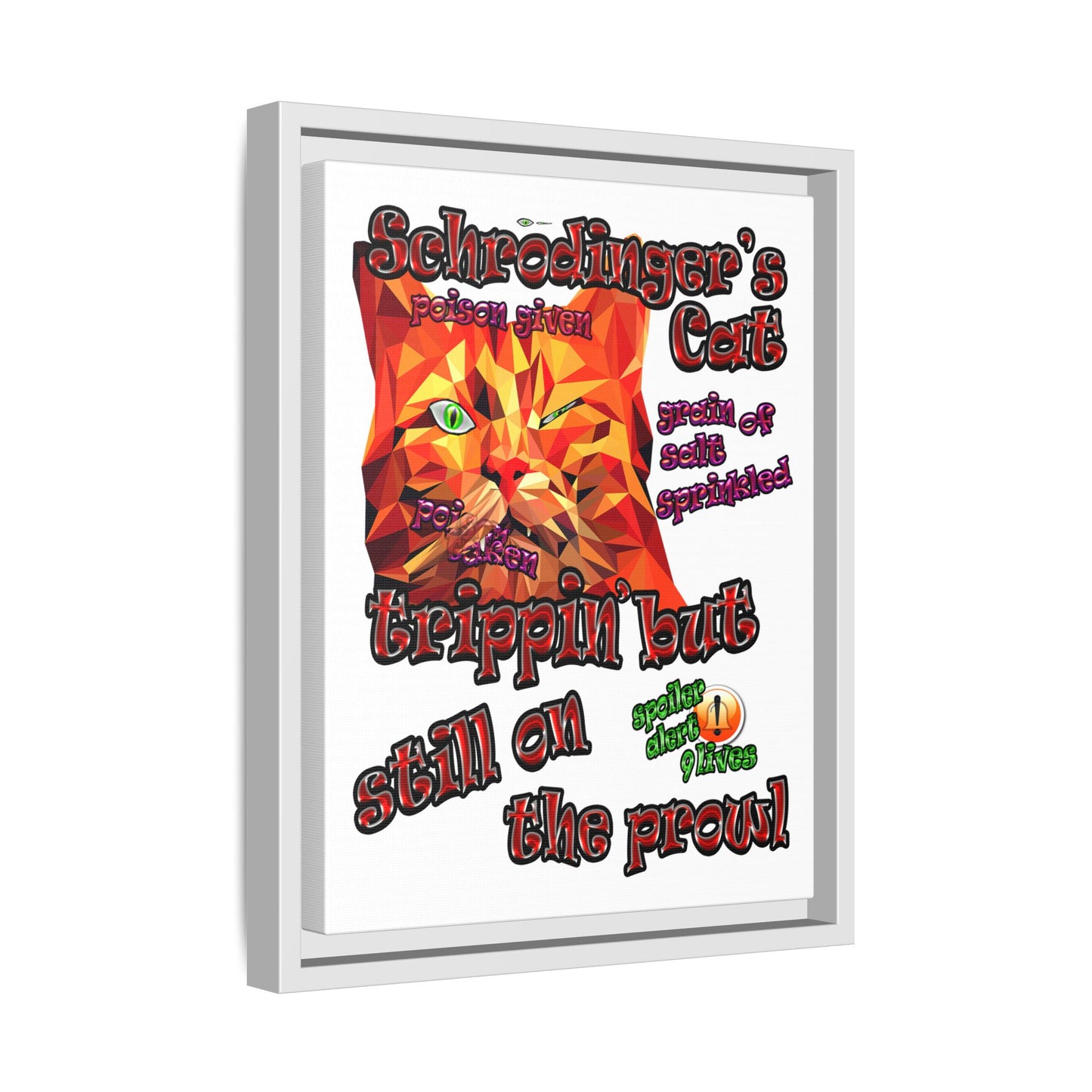 schrodinger's cat - framed canvas art (white)