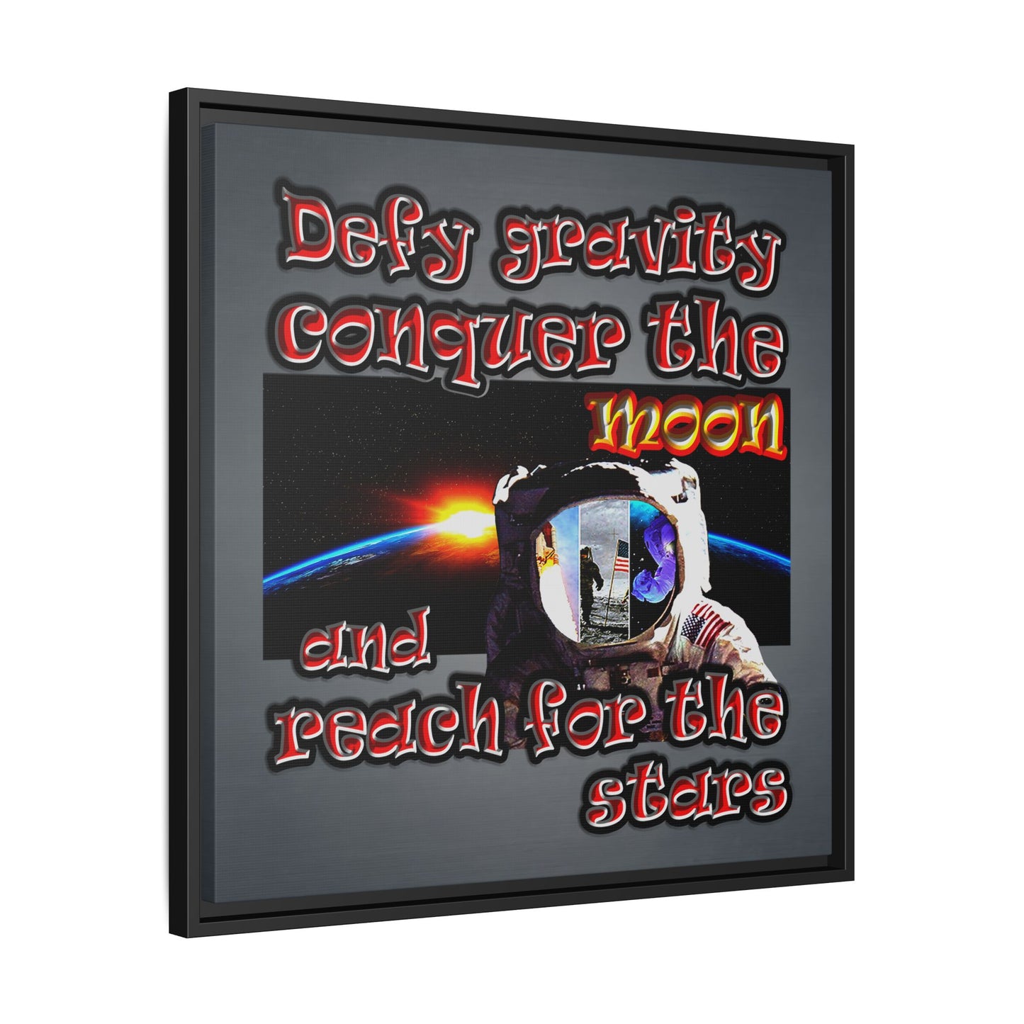 defy conquer reach - framed canvas art (grey-light grey)
