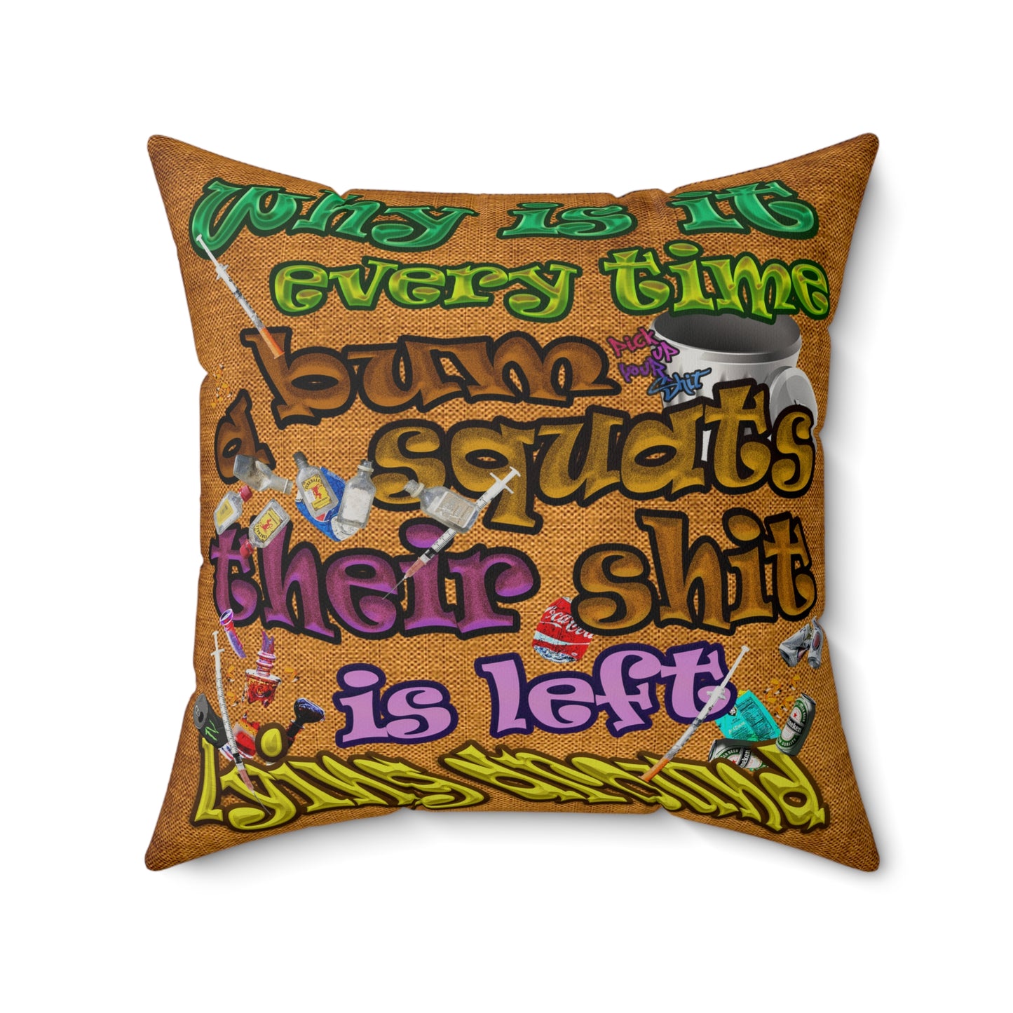 the bum's shit - Faux Suede Square Pillow - (dichromatic brown papyrus)