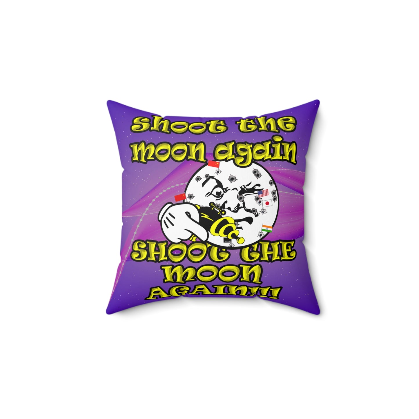 shoot the moon again - Spun Polyester Square Pillow - (purple-pink wave)