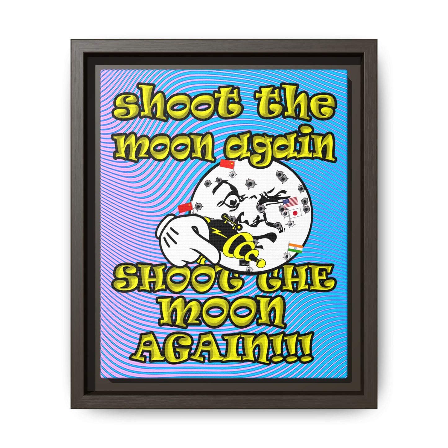 shoot the moon again - framed canvas art (light blue-purple wave)