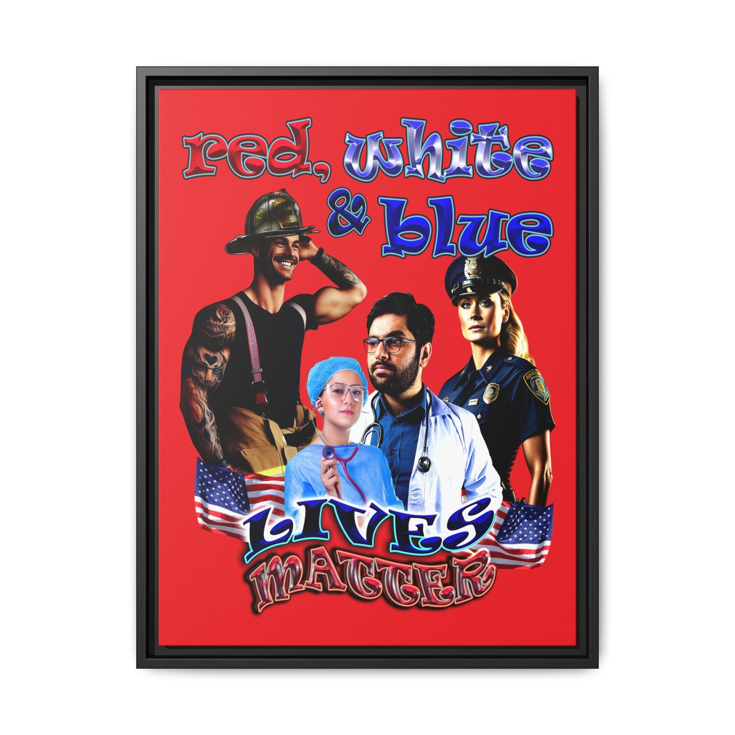rw&b lives matter - framed canvas art (red)