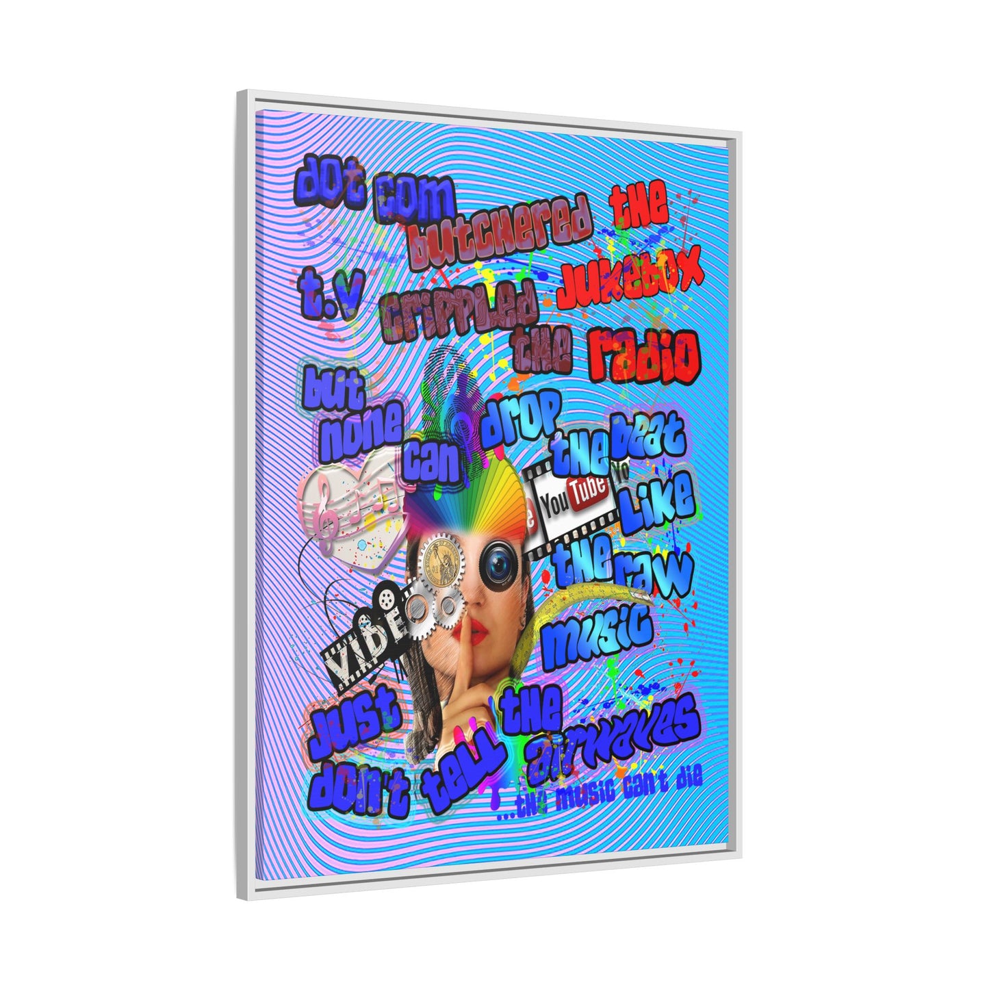 drop the beat - framed canvas art (light blue-purple wave)
