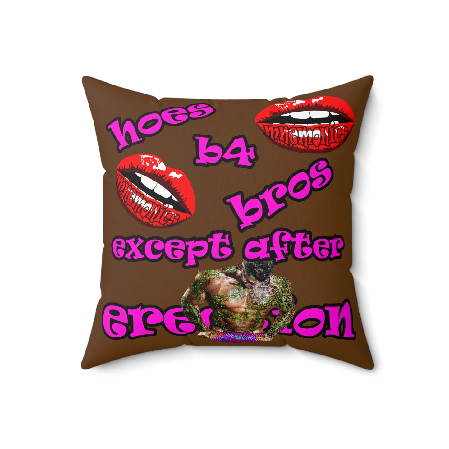 hoes b4 bros - Spun Polyester Square Pillow - (brown)