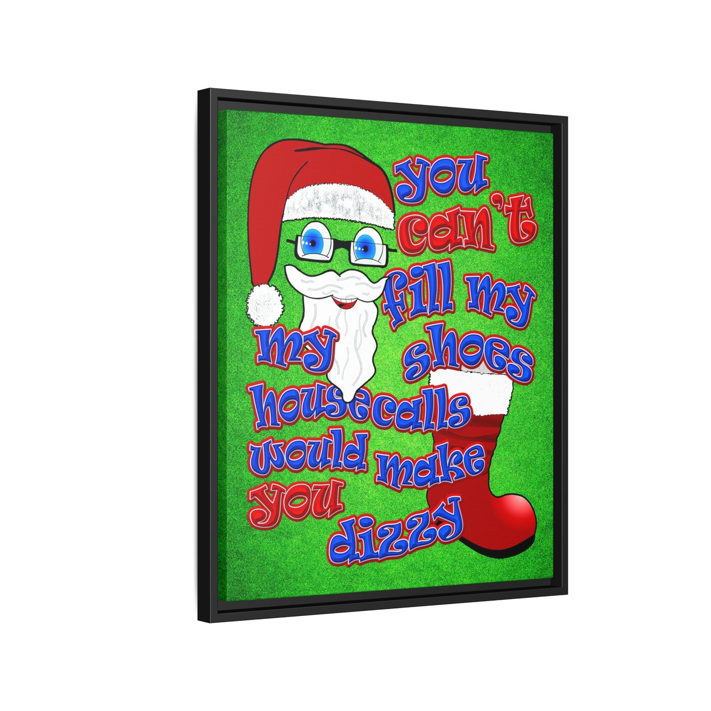 santa's shoes - framed canvas art (green turf)