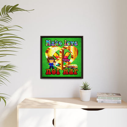 love peace - framed canvas art (green turf)