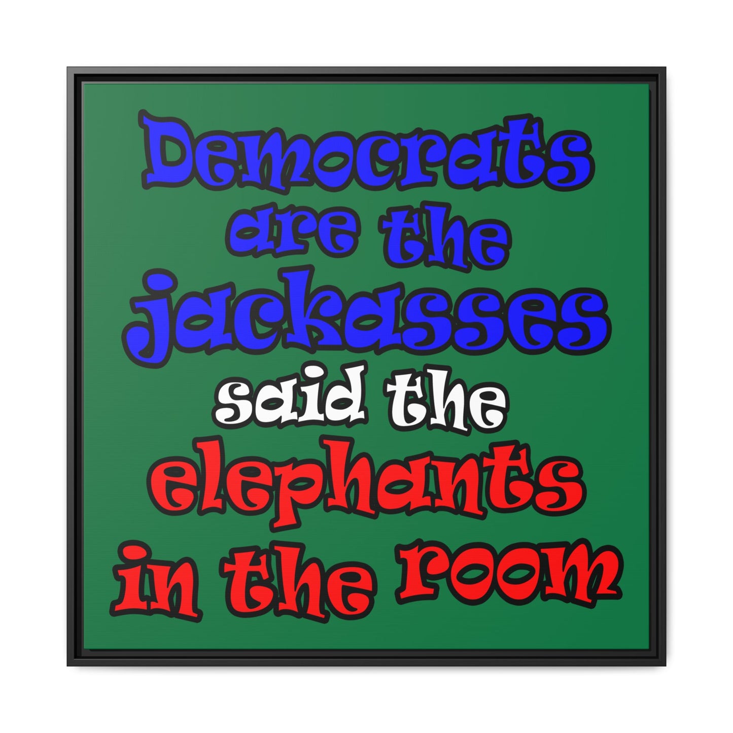 donkeys and elephants - framed canvas art (dark green)