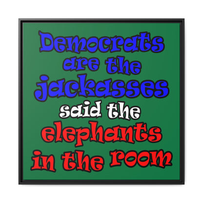 donkeys and elephants - framed canvas art (dark green)