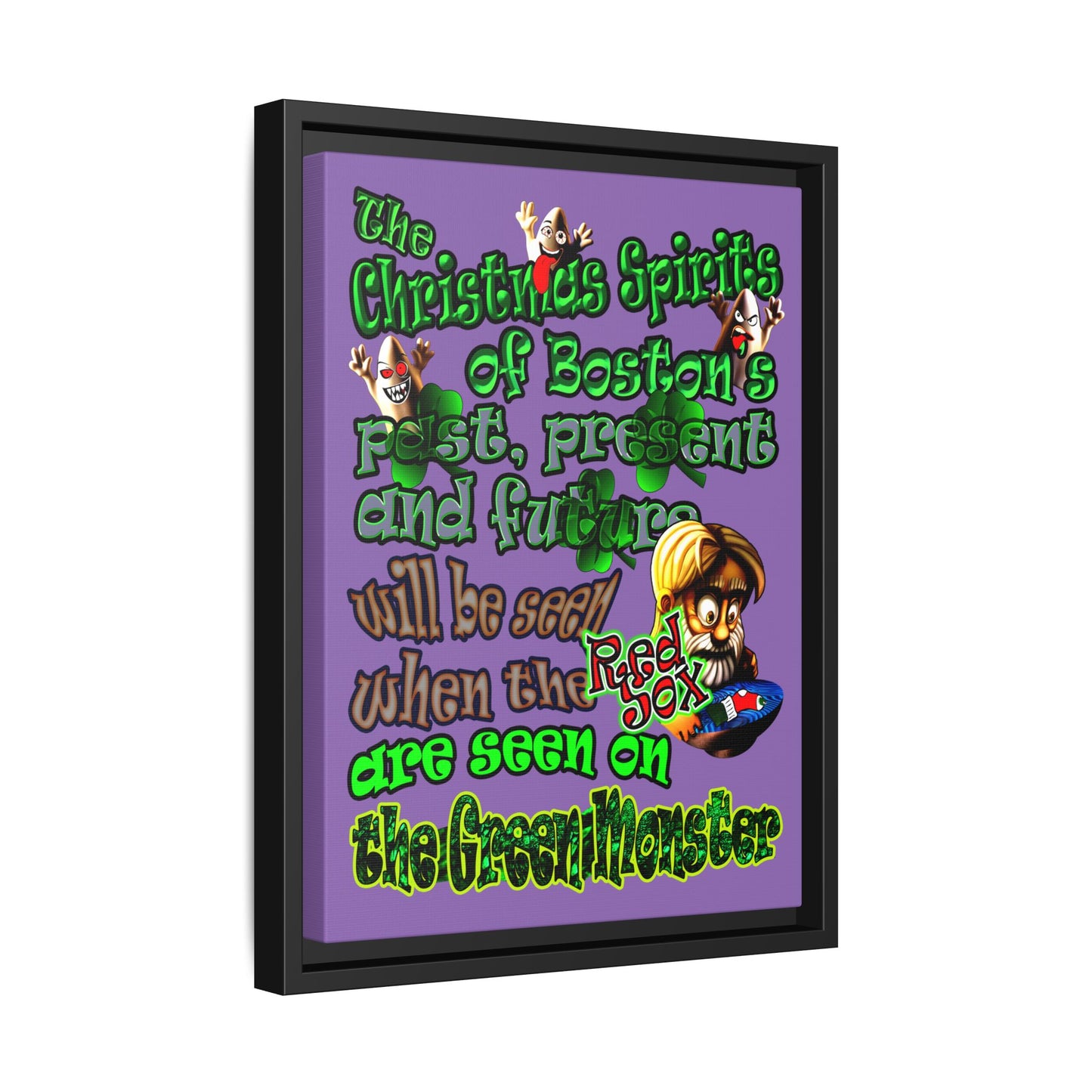 christmas spirits of boston - framed canvas art (light purple)