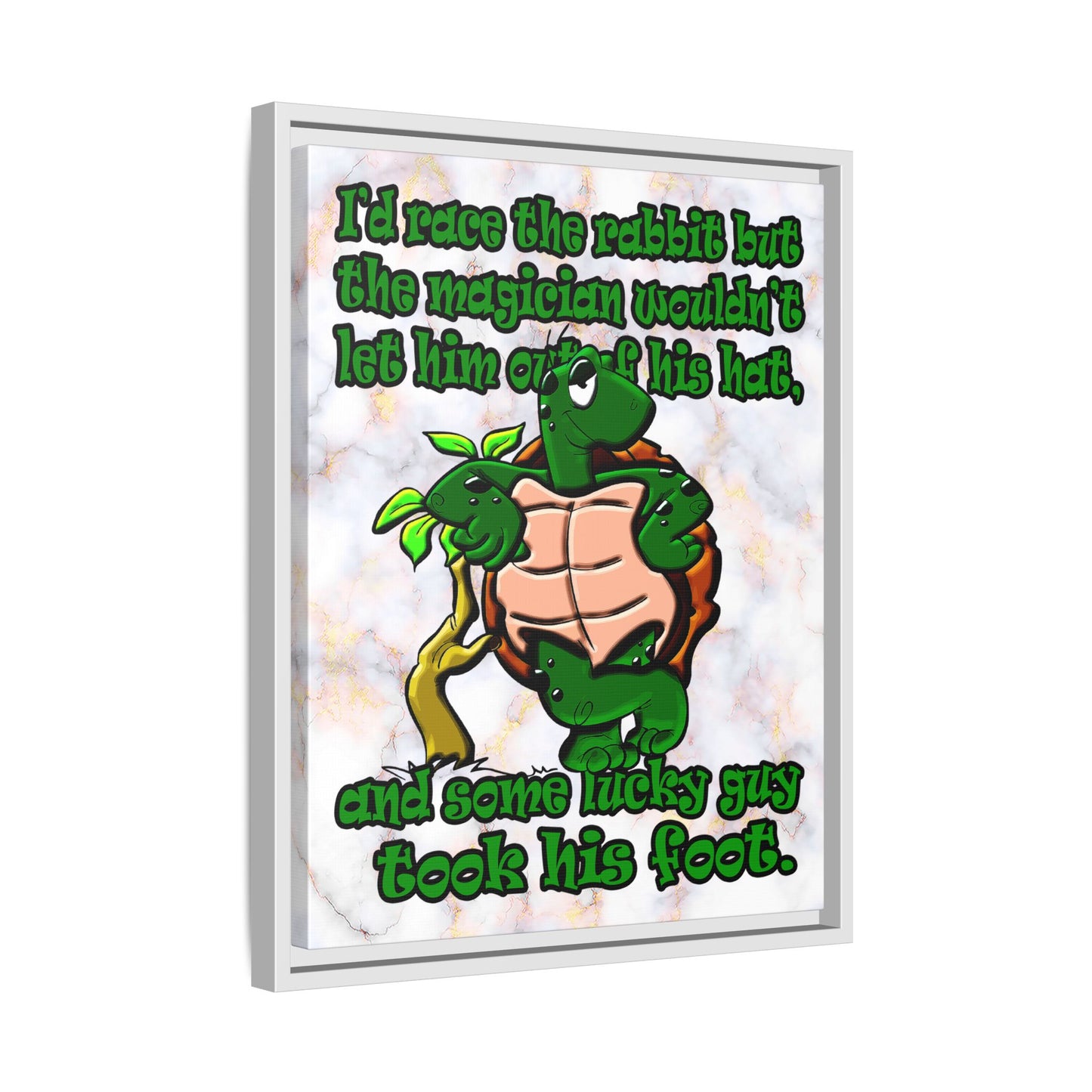 turtle race - framed canvas art (white marble)
