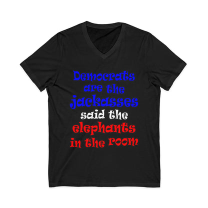 donkeys and elephants - Unisex Jersey Short Sleeve V-Neck Tee