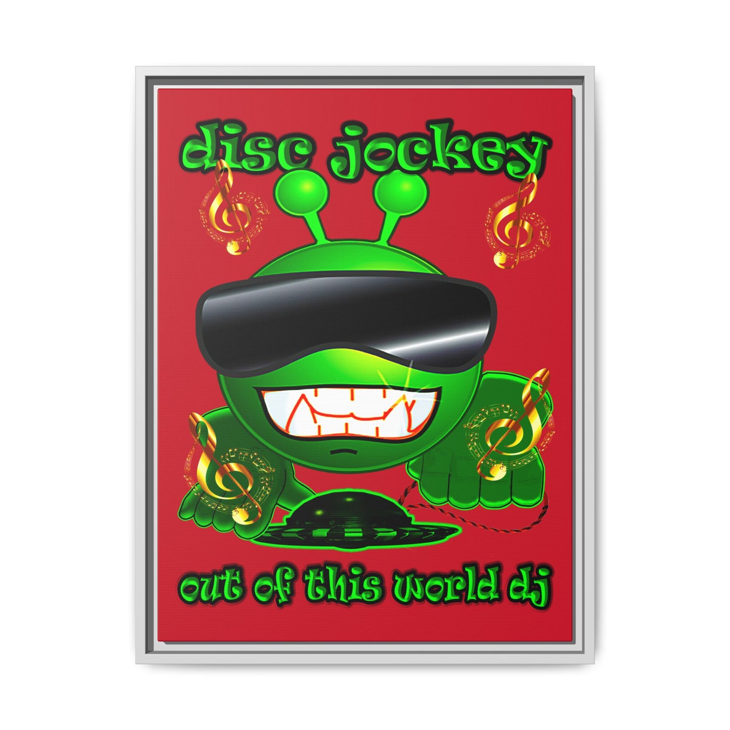 disc jockey - framed canvas art (dark red)