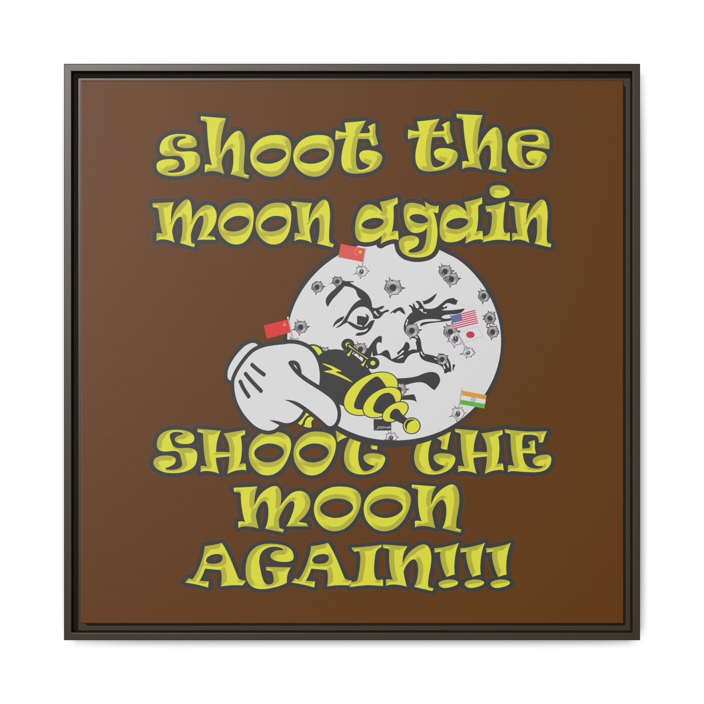 shoot the moon again - framed canvas art (brown)