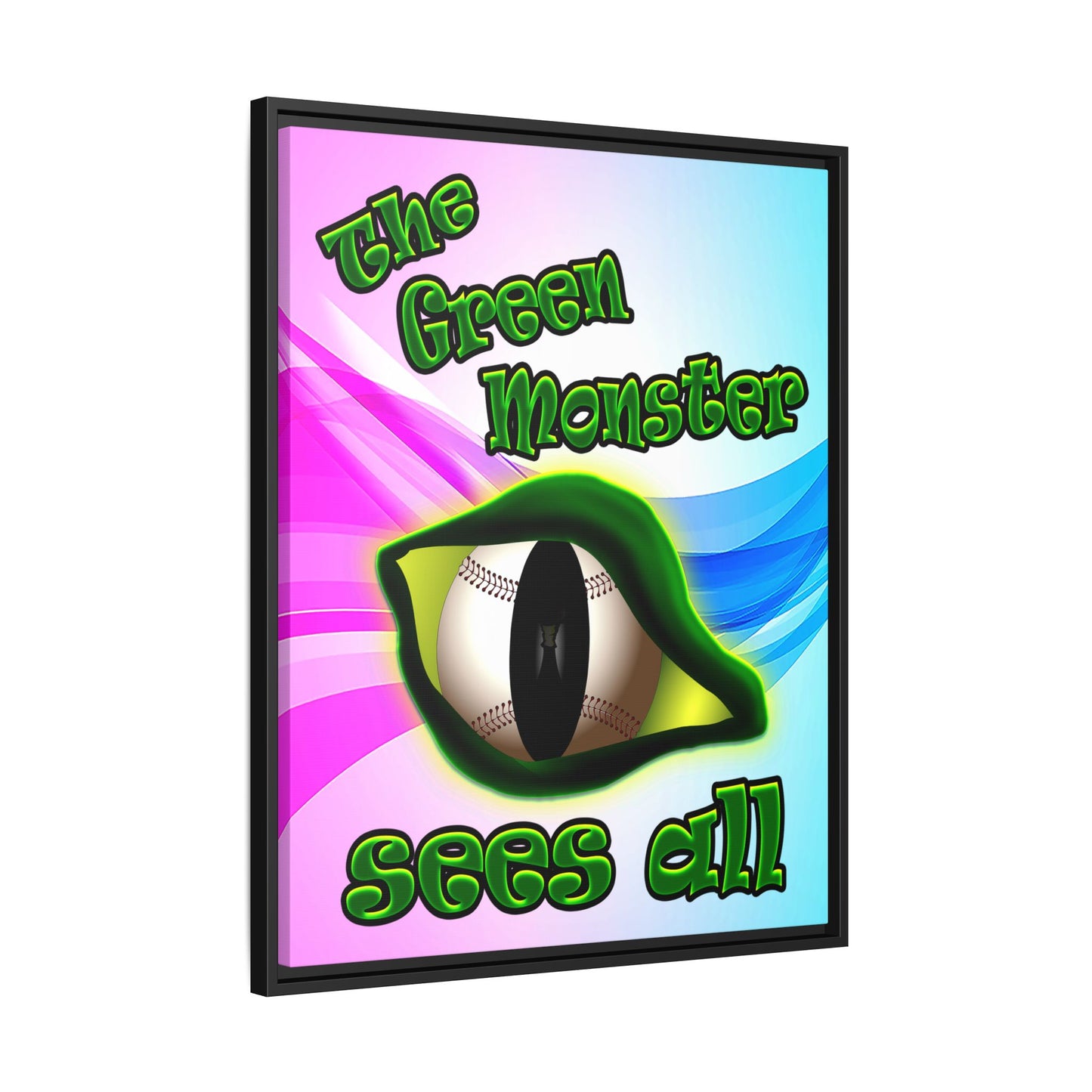 green monster - framed canvas art (light blue-pink wave)