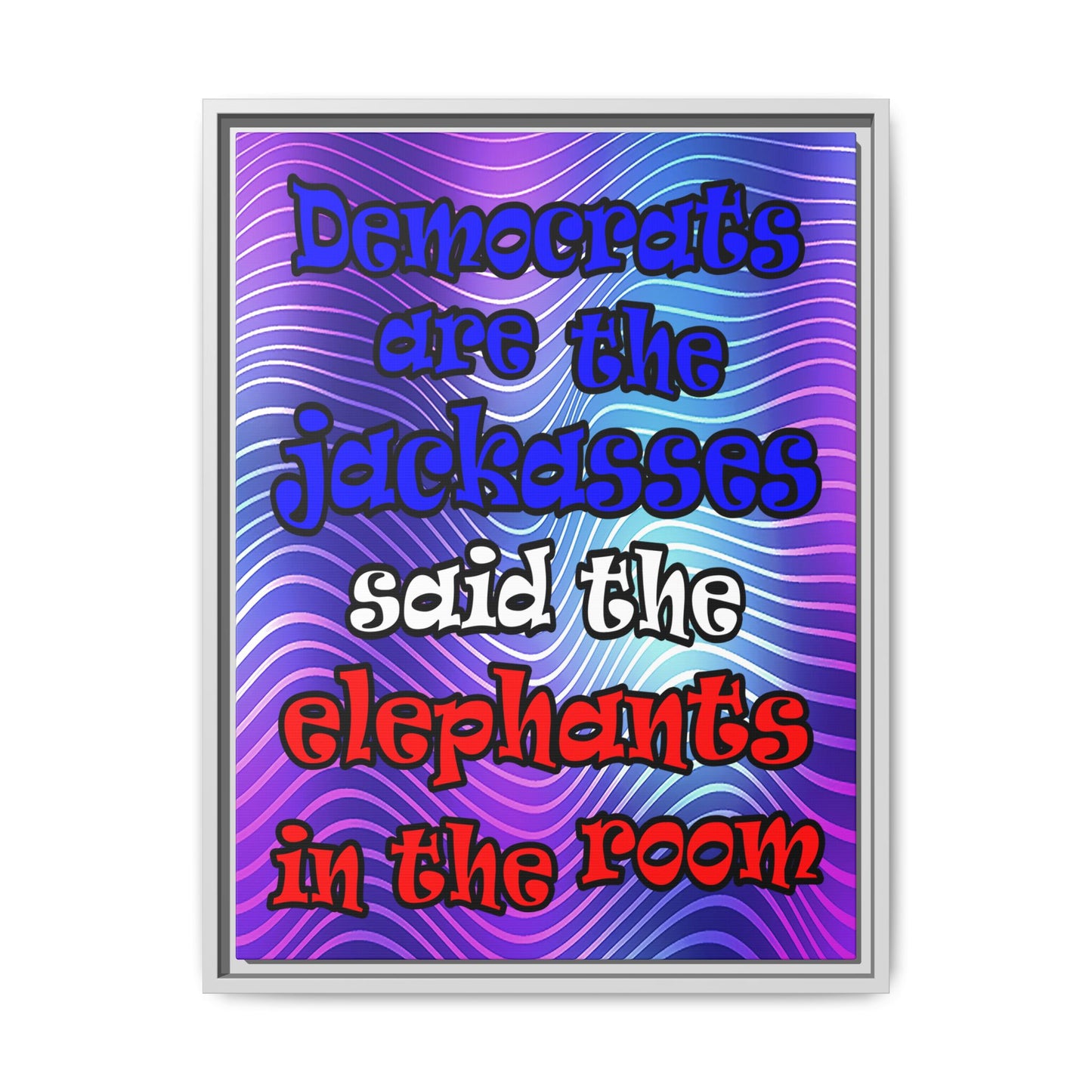 donkeys and elephants - framed canvas art (purple wave)