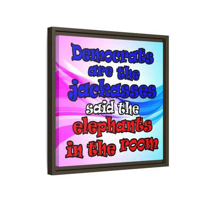 donkeys and elephants - framed canvas art (light blue-pink wave)
