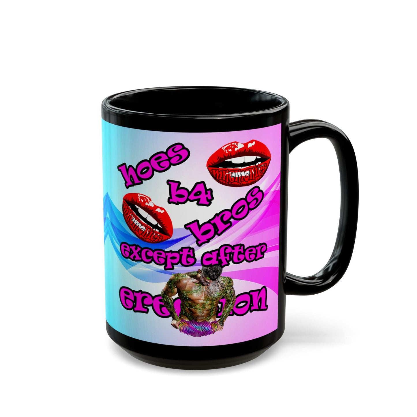hoes b4 bros - Black Mug (light blue-pink wave)