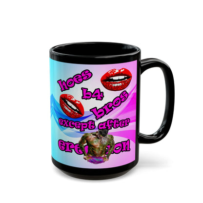 hoes b4 bros - Black Mug (light blue-pink wave)