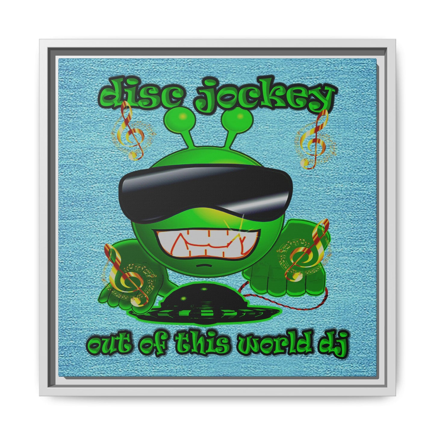 disc jockey - framed canvas art (faded blue)