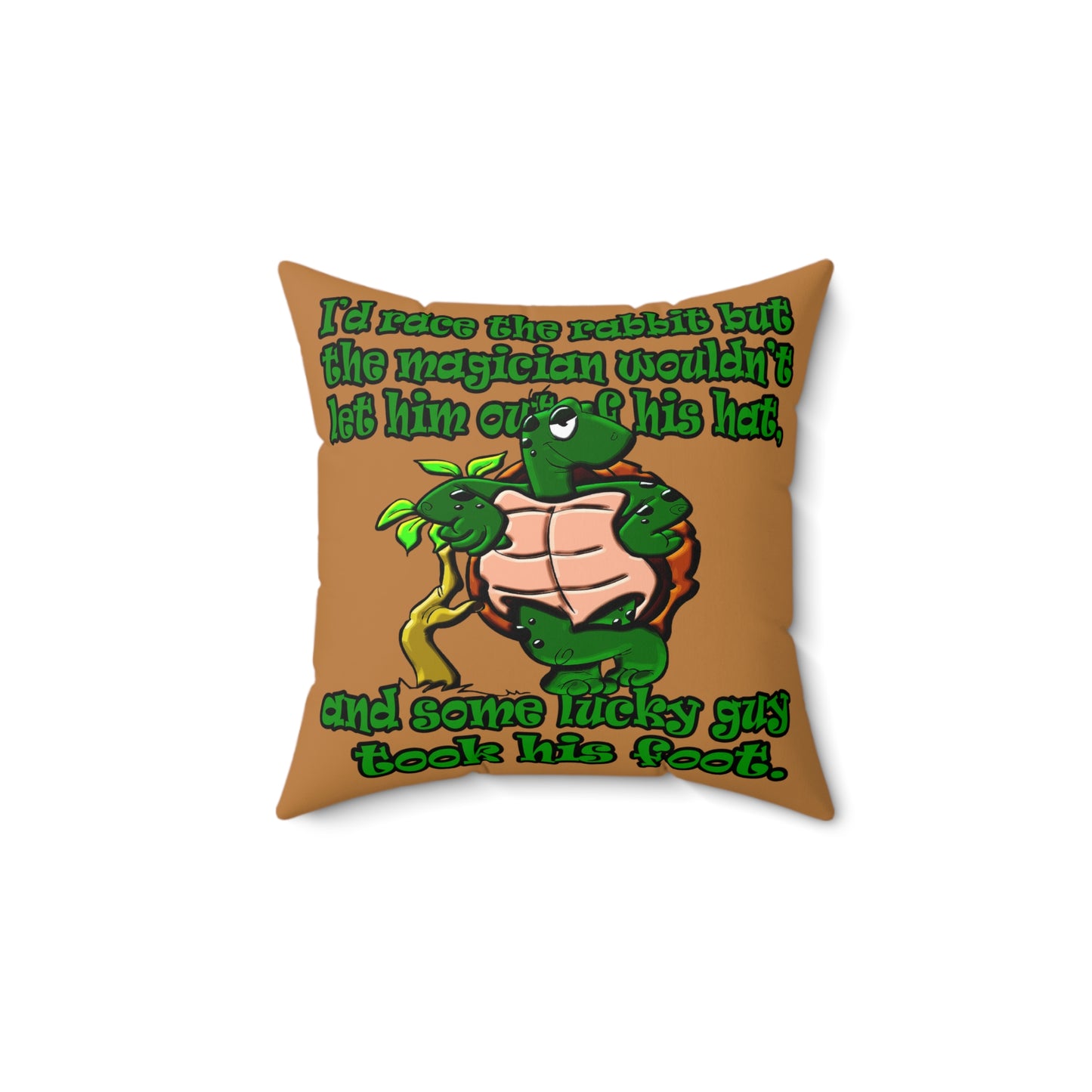 turtle race - Spun Polyester Square Pillow - (light brown)