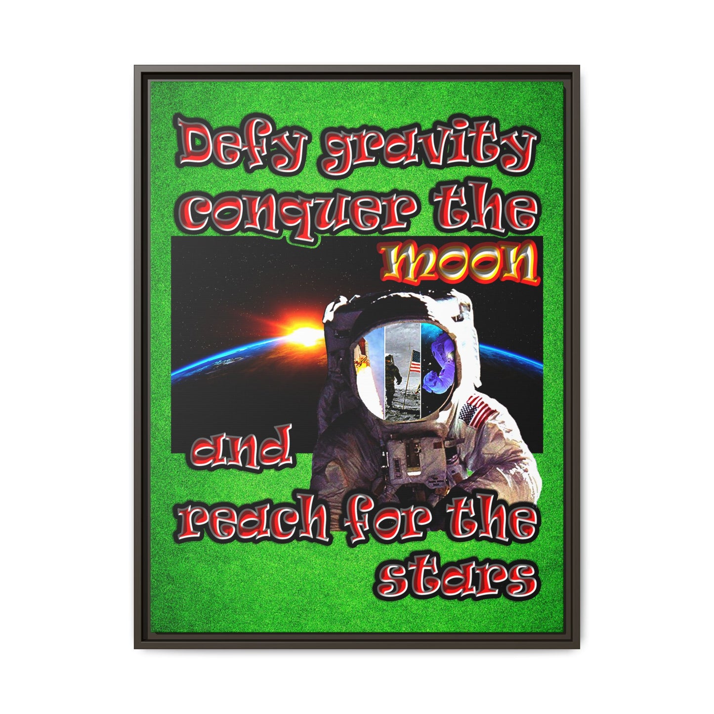 defy conquer reach - framed canvas art (green turf)