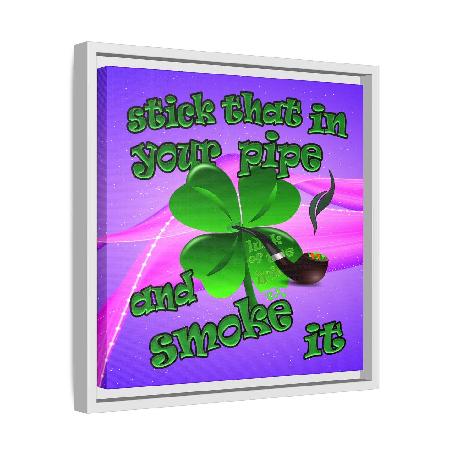 stick that in your pipe and smoke it - framed canvas art (purple-pink wave)