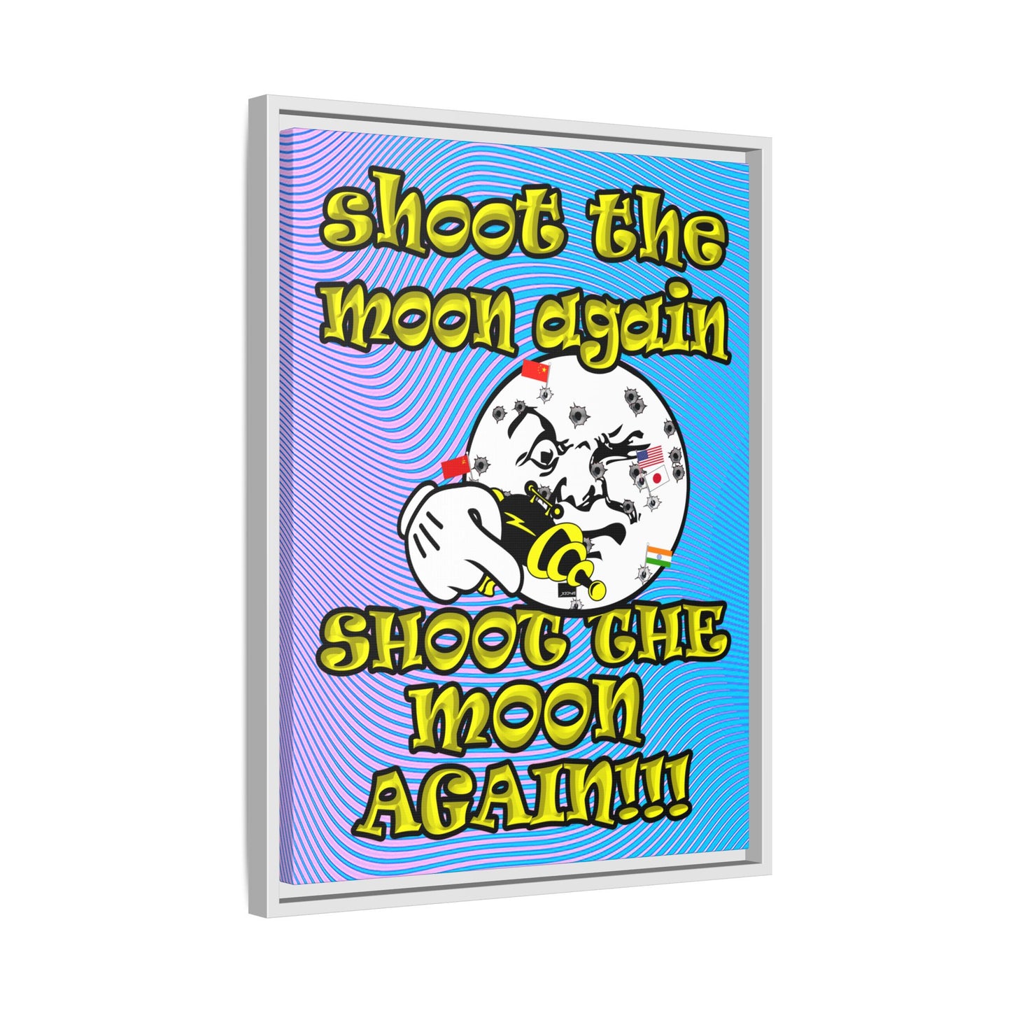 shoot the moon again - framed canvas art (light blue-purple wave)