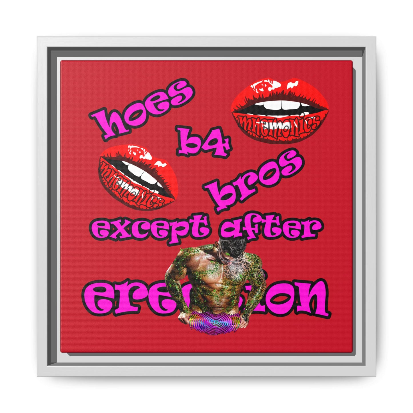 hoes b4 bros - framed canvas art (dark red)