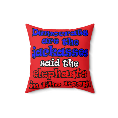 donkeys and elephants - Spun Polyester Square Pillow - (red)