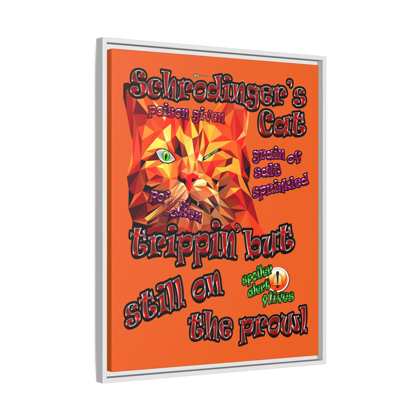 schrodinger's cat - framed canvas art (orange)