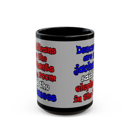 donkeys and elephants - Black Mug (light grey)