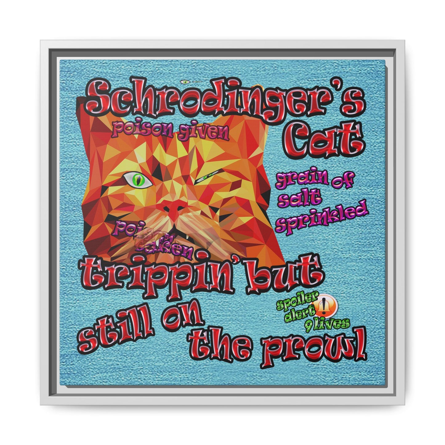 schrodinger's cat - framed canvas art (faded blue)
