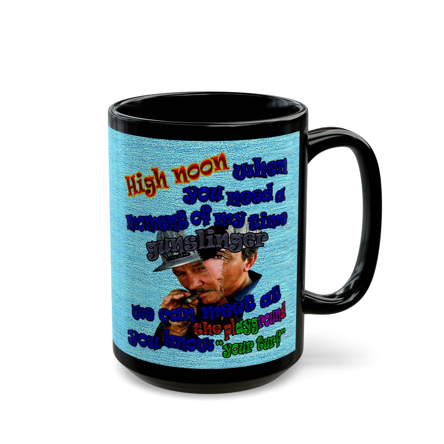 high noon - Black Mug (faded blue)