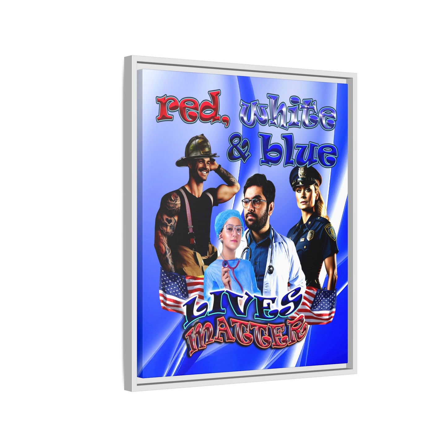 rw&b lives matter - framed canvas art (blue-white wave)