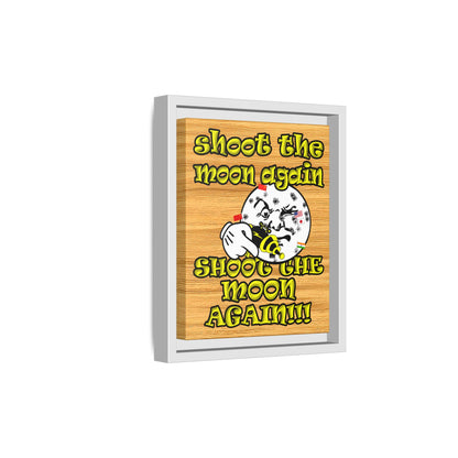 shoot the moon again - framed canvas art (butterscotch wood finish)