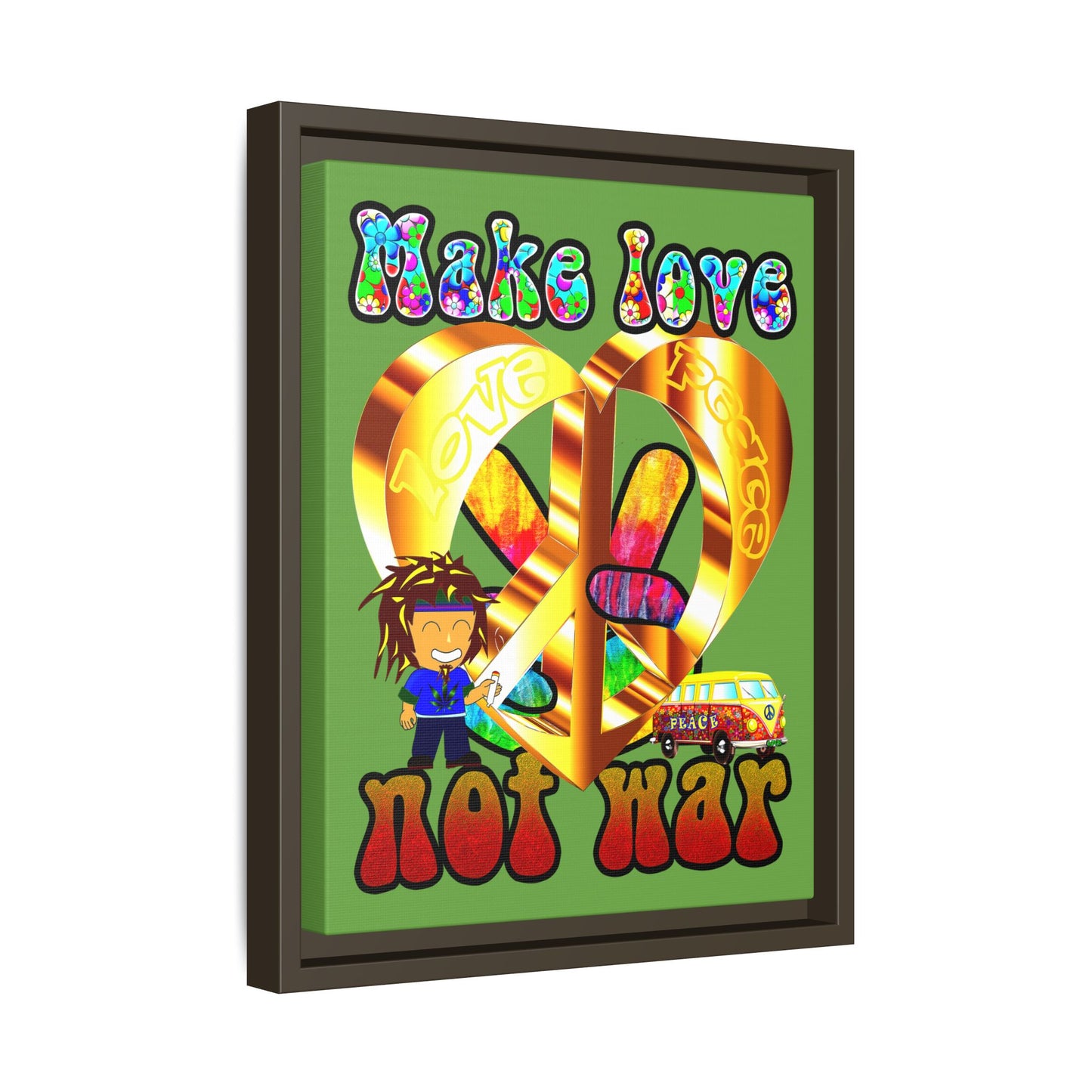 love peace - framed canvas art (green)