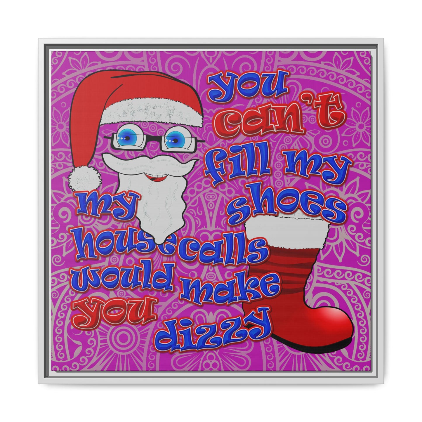 santa's shoes - framed canvas art (pink swirl)