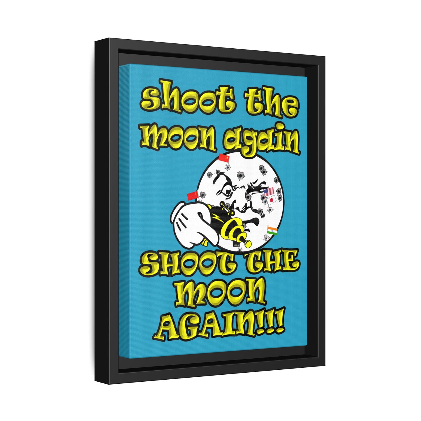 shoot the moon again - framed canvas art (turquoise)