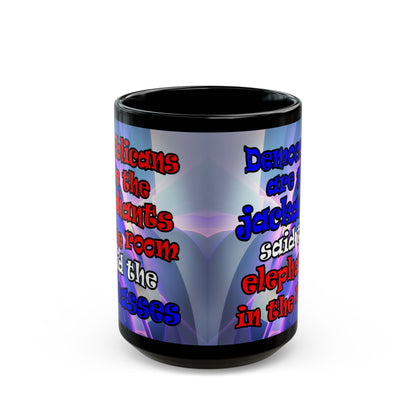 donkeys and elephants - Black Mug (grey-pink wave)