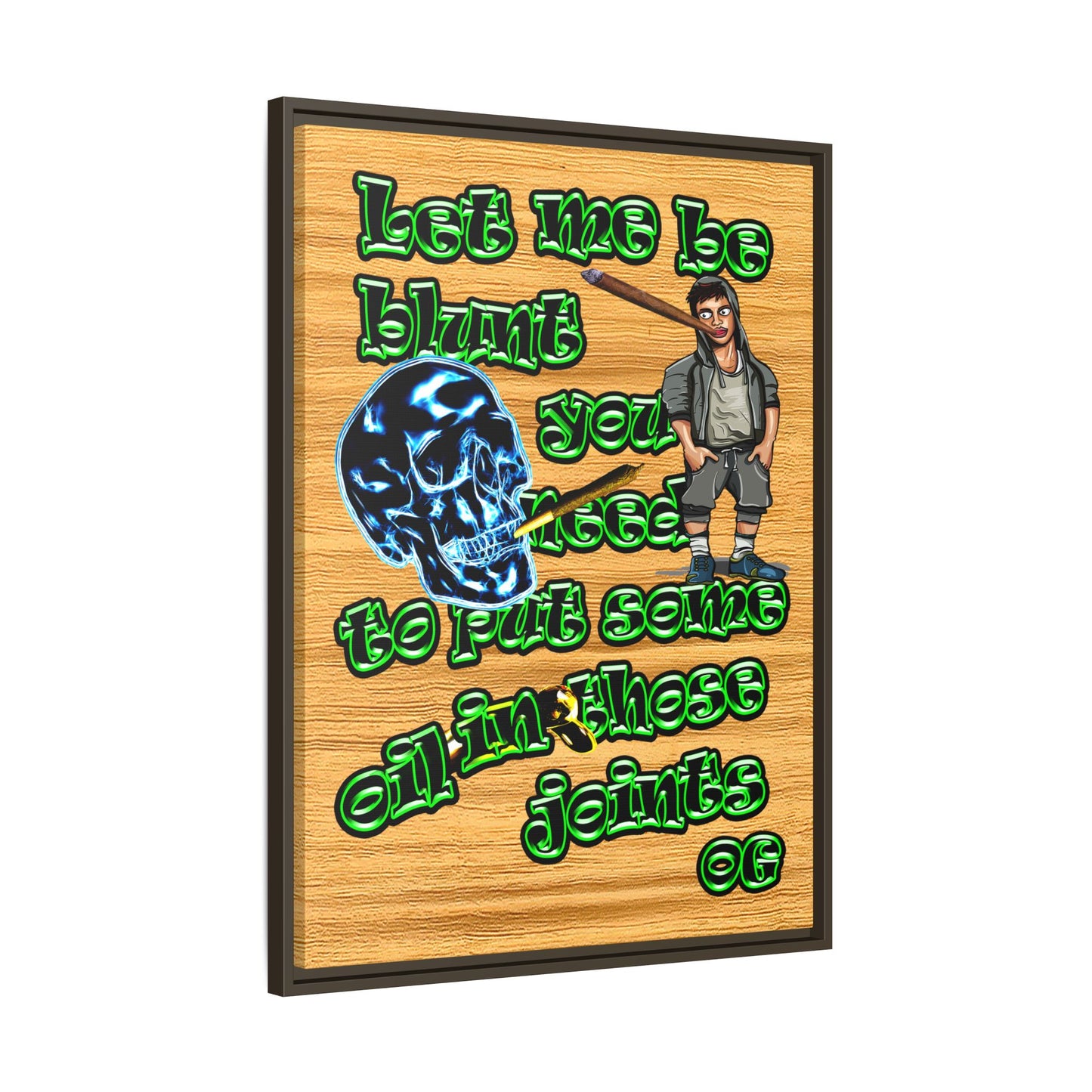 og - framed canvas art (butterscotch wood finish)
