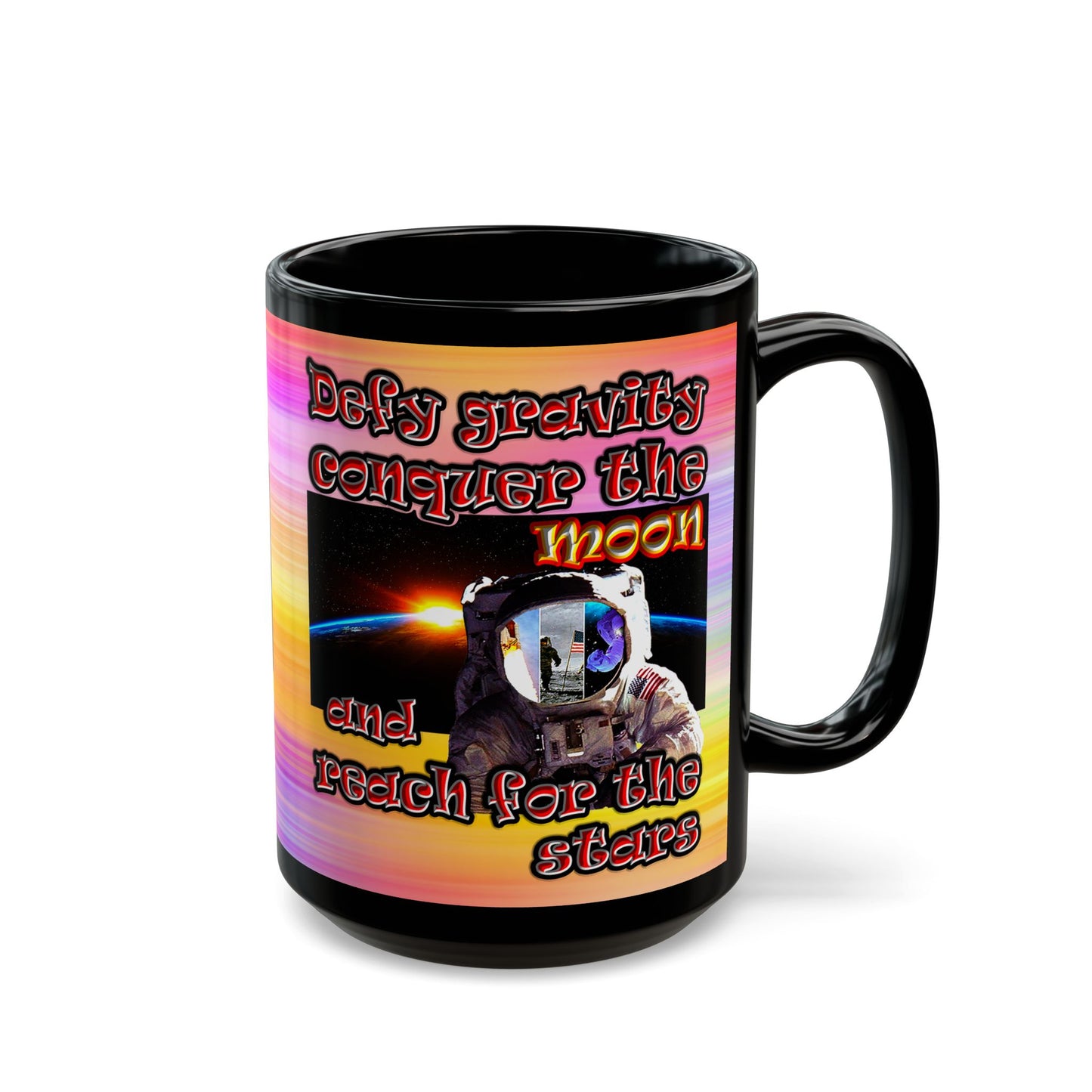 defy conquer reach - Black Mug (color blur)