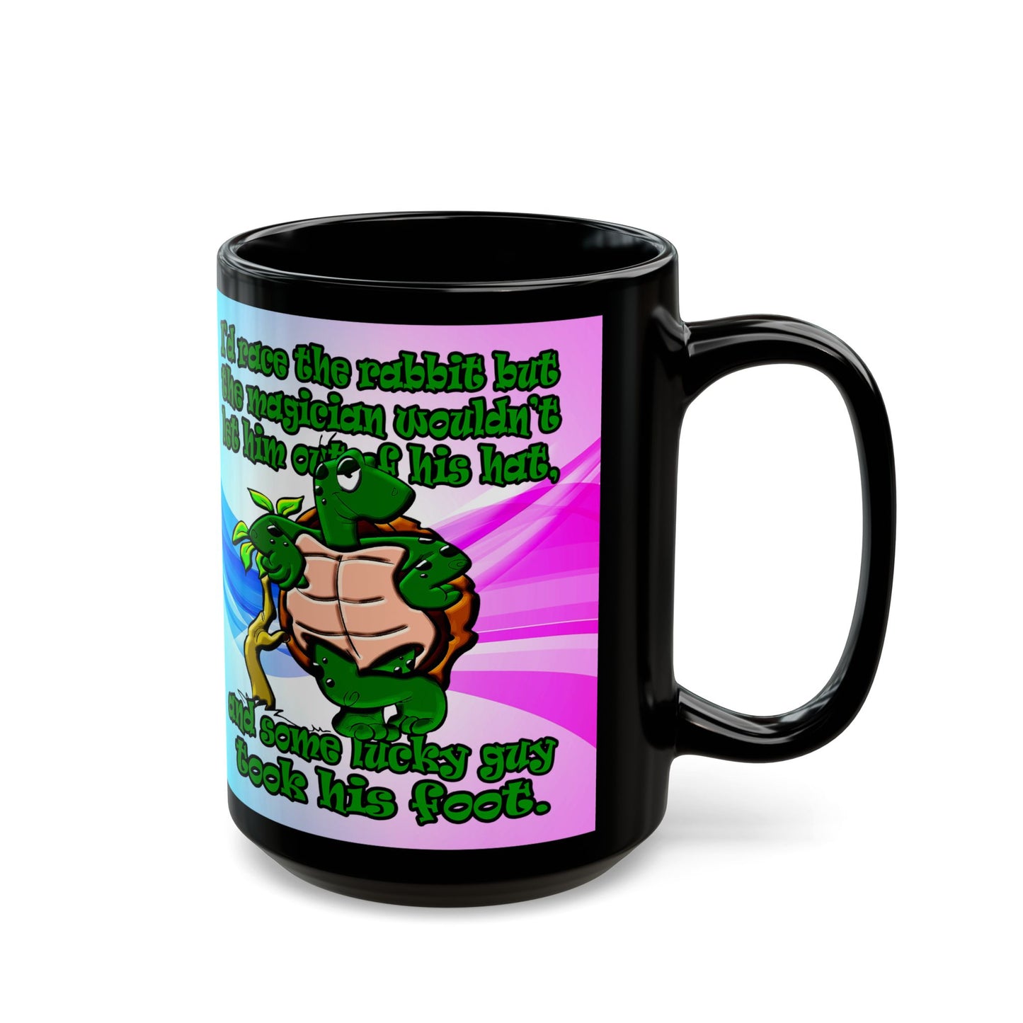 turtle race - Black Mug (light blue-pink wave)
