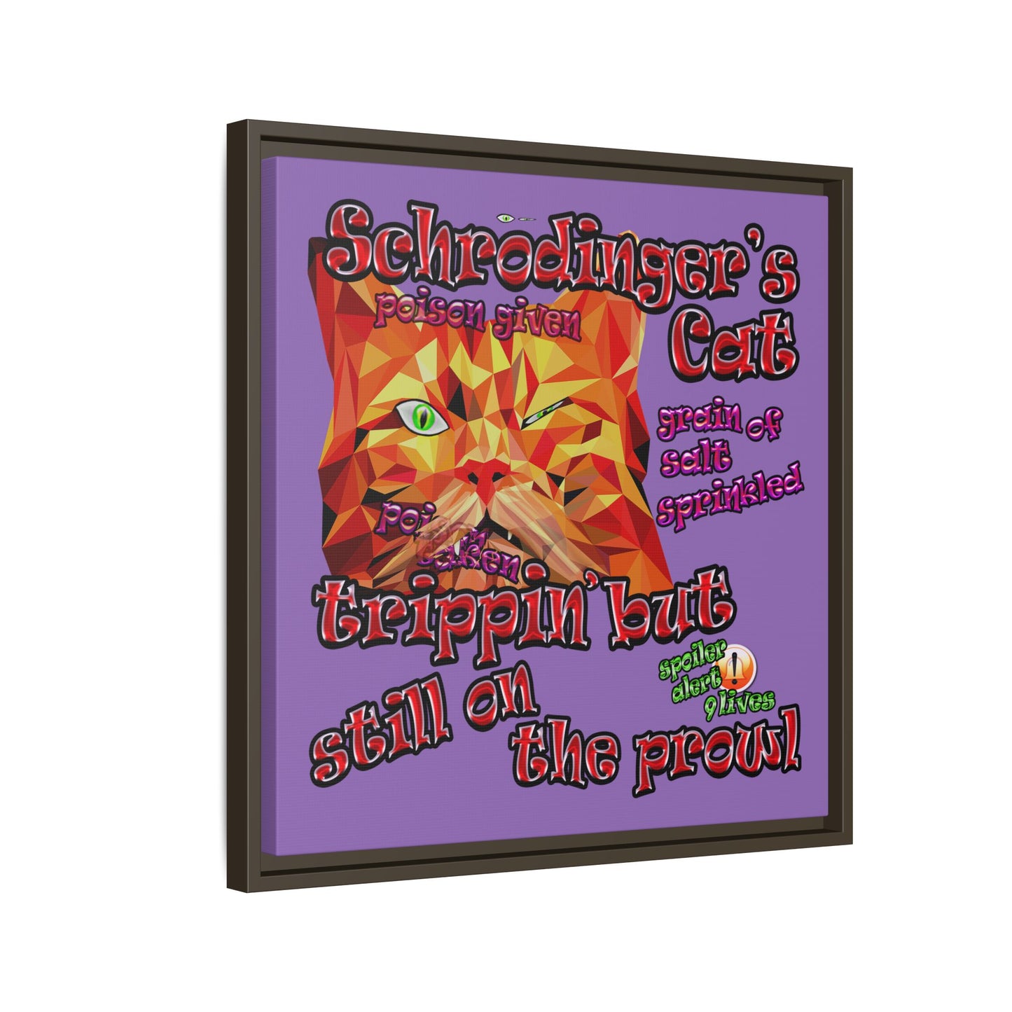 schrodinger's cat - framed canvas art (light purple)