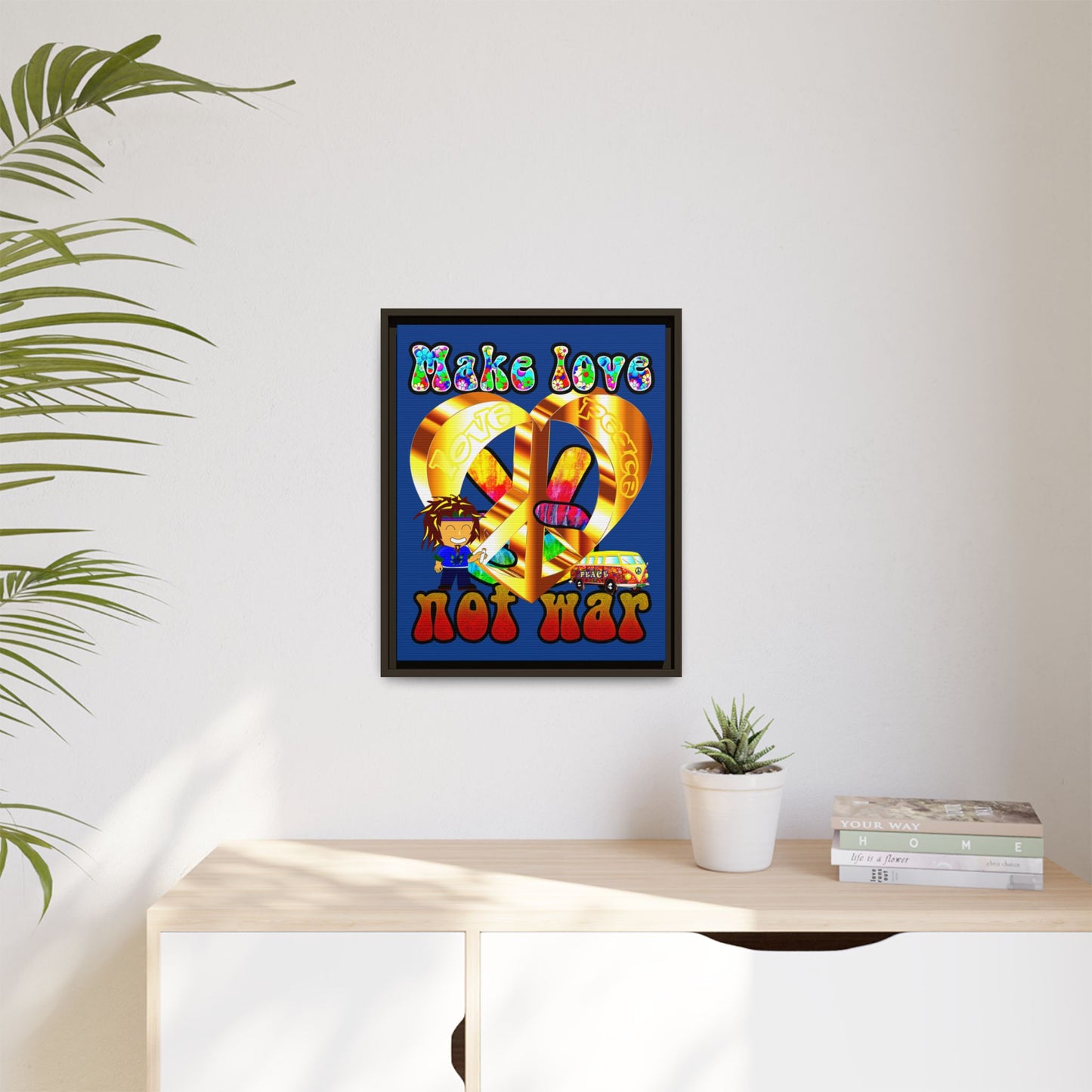 love peace - framed canvas art (dark blue)