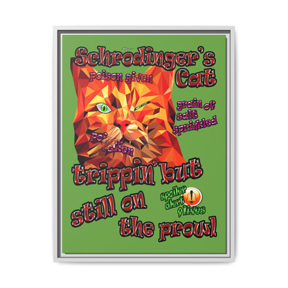 schrodinger's cat - framed canvas art (green)