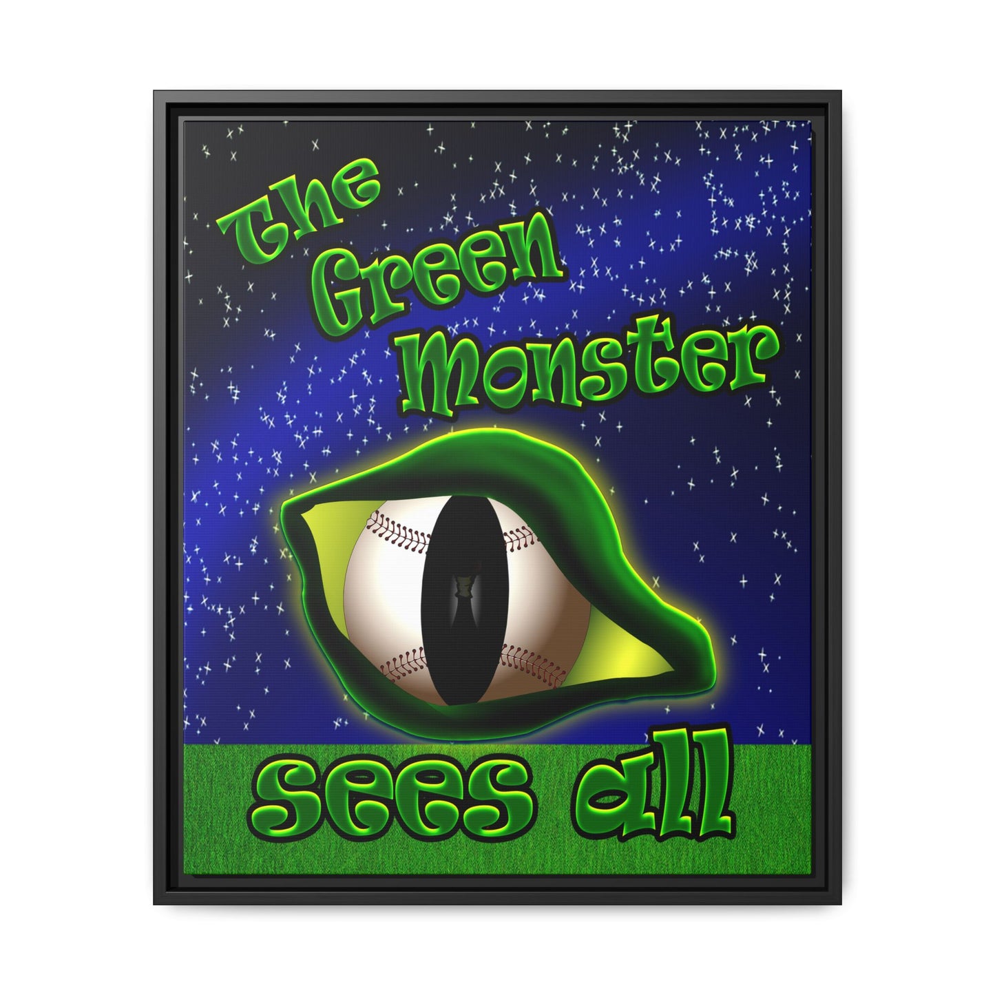 green monster - framed canvas art ('snoops' background)