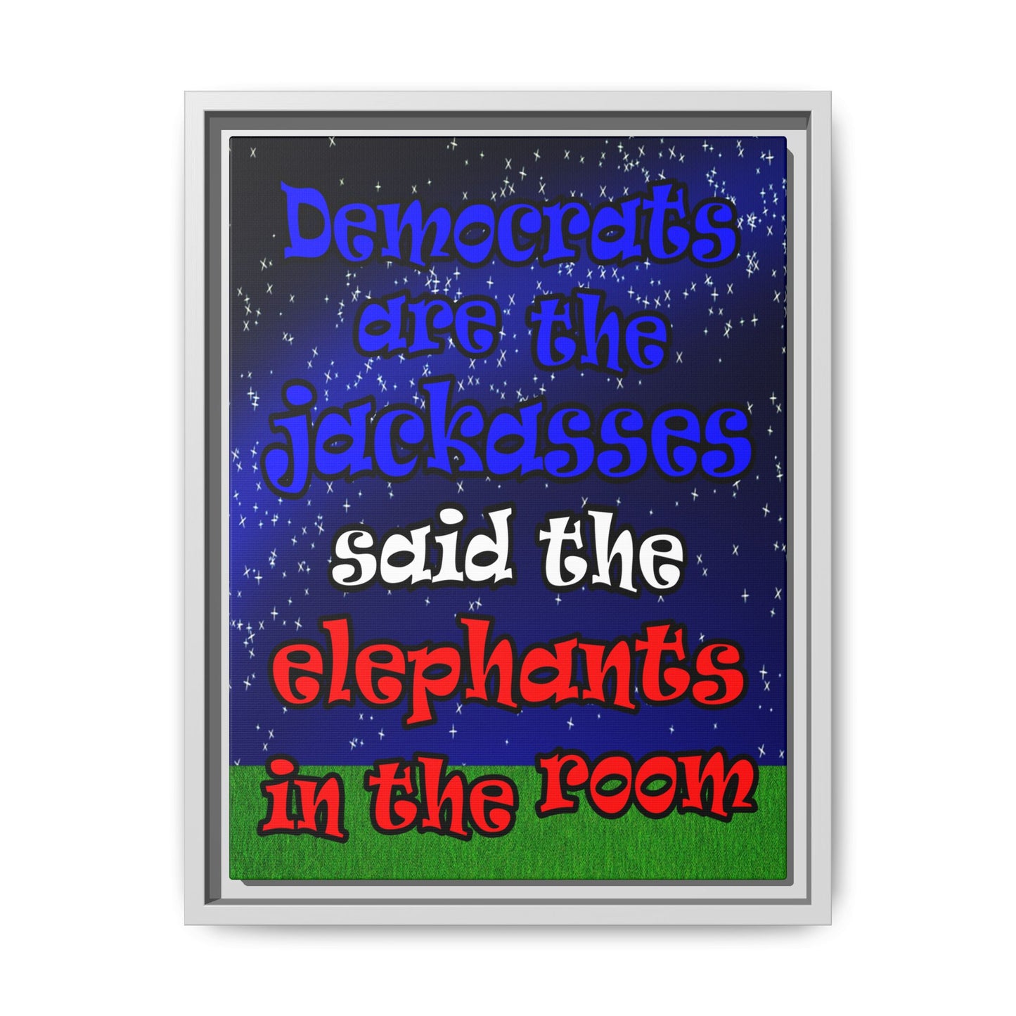 donkeys and elephants - framed canvas art ('snoops' background)